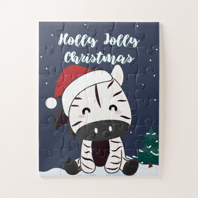 Zebra Christmas Zebras Winter Animals Jigsaw Puzzl Puzzle (Vertical)