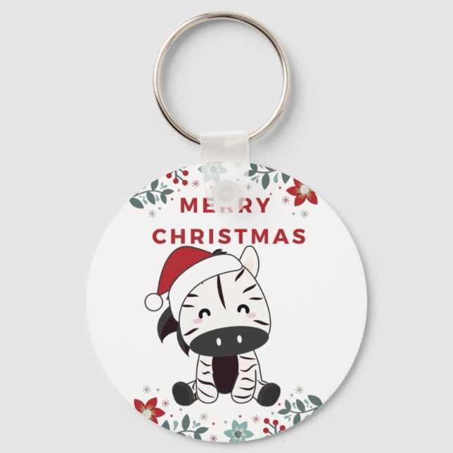 Zebra Christmas Zebras Winter Animals Keychain (Front)