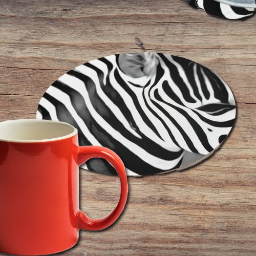 Zebra close up print   round paper coaster