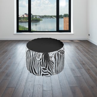 Zebra Close-Up Round Pouf – Original Black & White