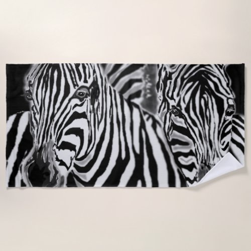 Zebra Couple Beach Towel Black White Stripe