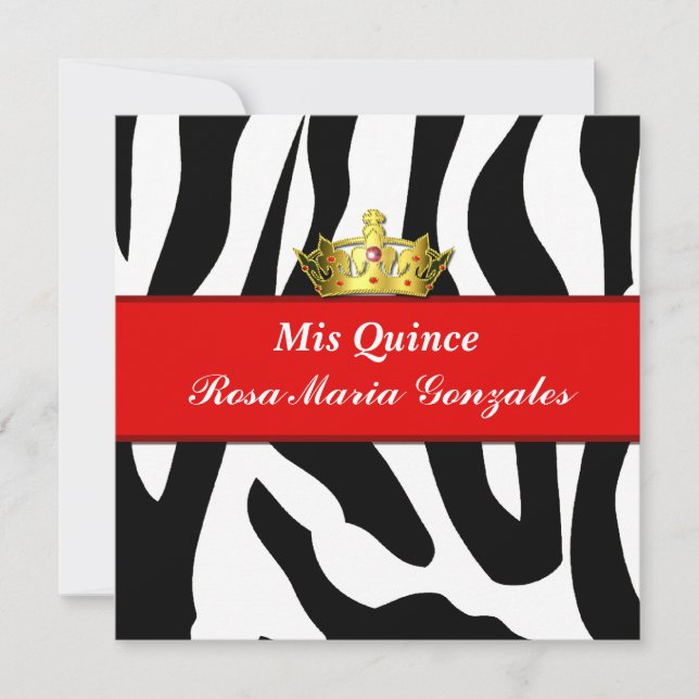 Zebra Crown Quinceañera Invitation (Front)