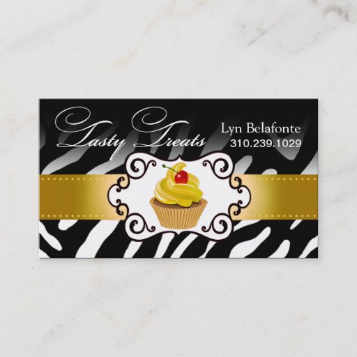 Customizable Zebra Cupcake Frame "Tasty Treats" gold Business Card