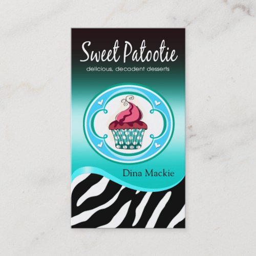 Zebra Cupcake Logo Sweet Patootie aqua Business Card