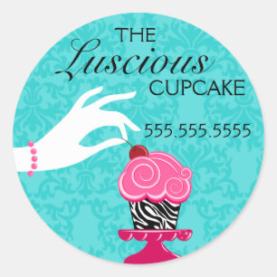 Zebra Cupcake Turquoise Damask Bakery Seals