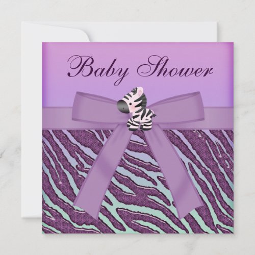 Zebra &amp; Cupcakes Purple Baby Shower Invite