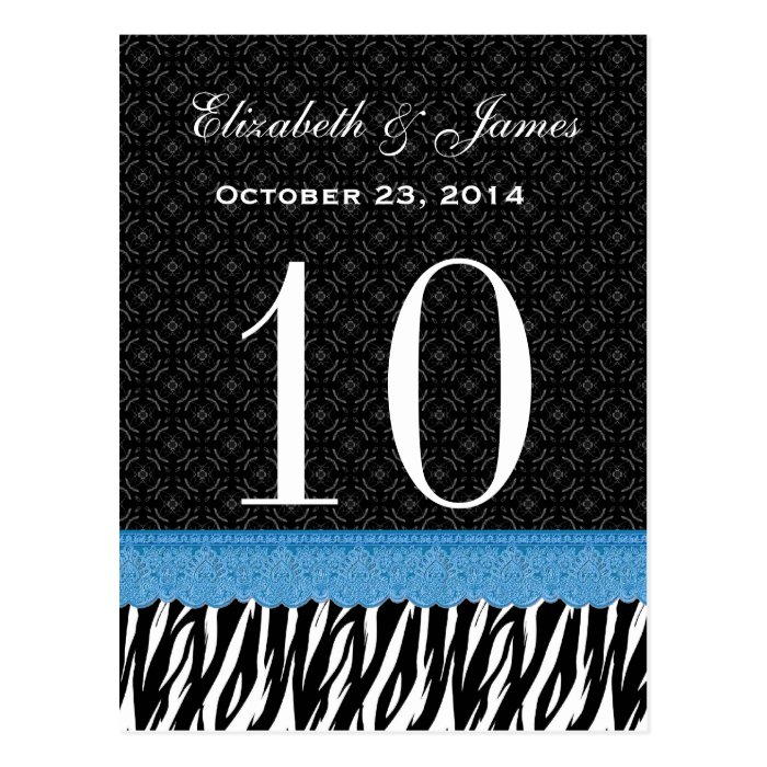 Zebra Custom Name Wedding Table Number Post Card