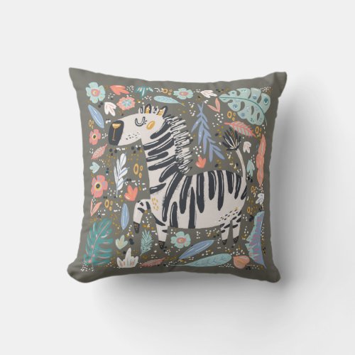 Zebra Cute Floral Throw Pillow