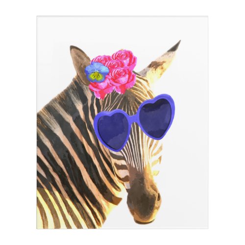 Zebra cute funny jungle animal watercolor acrylic print