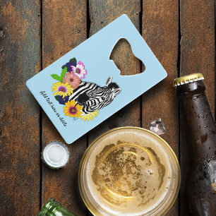 Zebra Daisies Blue Credit Card Bottle Opener