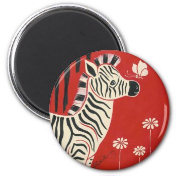 Zebra  Daisies & Butterfly Magnet by ArtsyKidsy at Zazzle