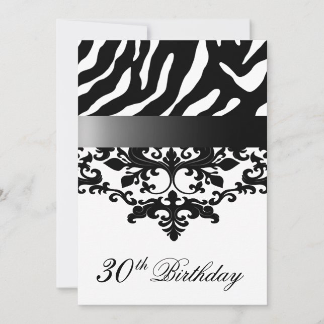 Zebra Damask Fabulous 30th Birthday for Kimberly E Card (Front)