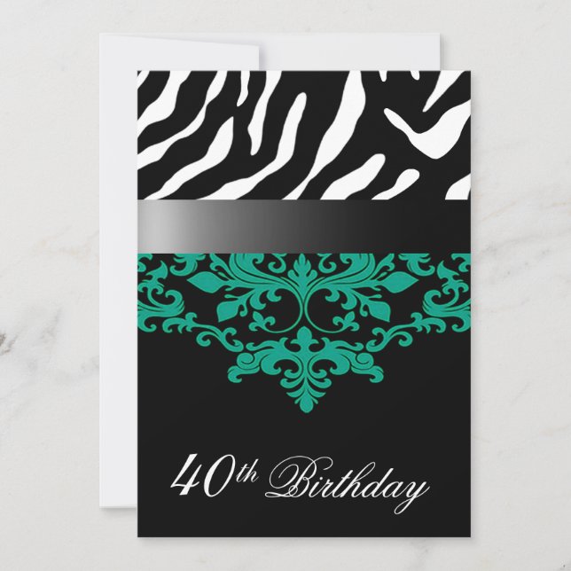 Zebra Damask Fabulous at 40 Birthday Party Invitation (Front)