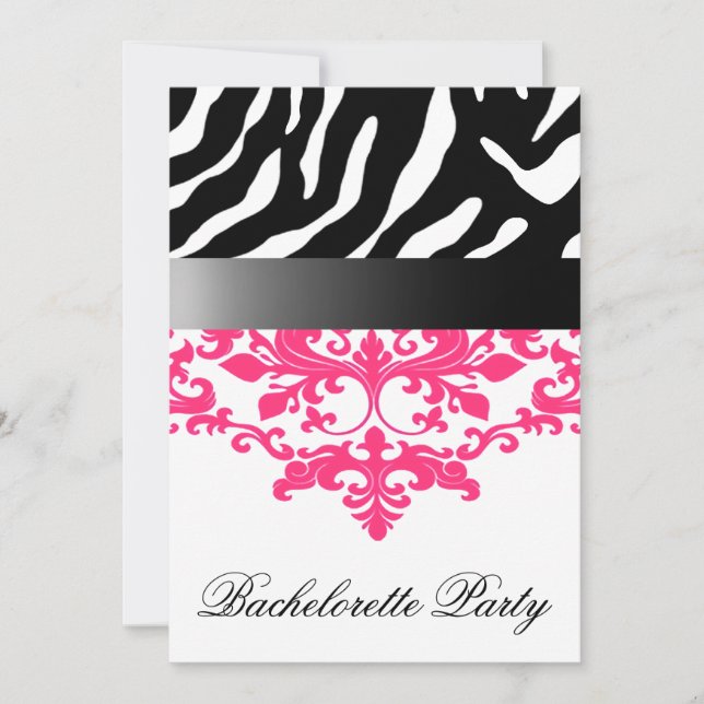 Zebra Damask Girl's Night Out Bachelorette Party Invitation (Front)