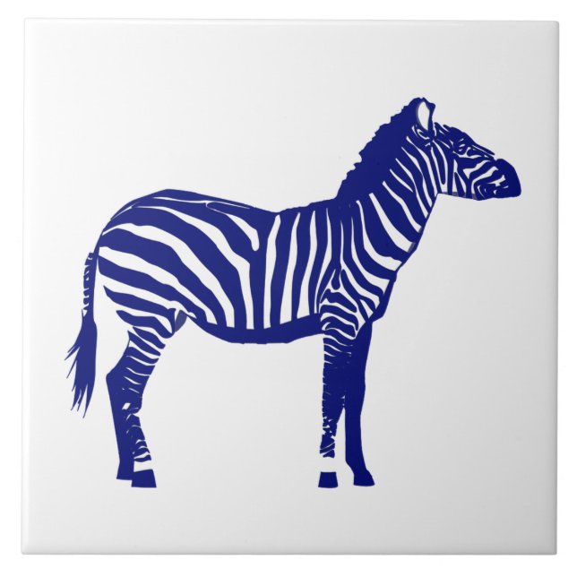 Zebra - Dark Cobalt Blue and White Ceramic Tile (Front)