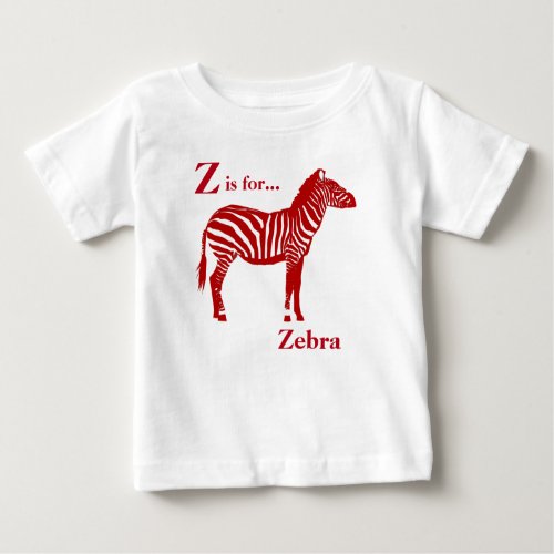 Zebra _ Deep Red and White Baby T_Shirt