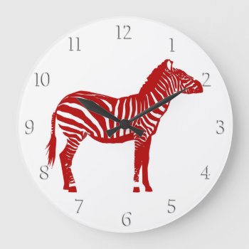 Zebra - Deep Red And White Large Clock by Floridity at Zazzle