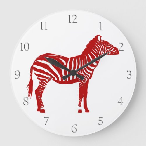 Zebra _ Deep Red and White Large Clock