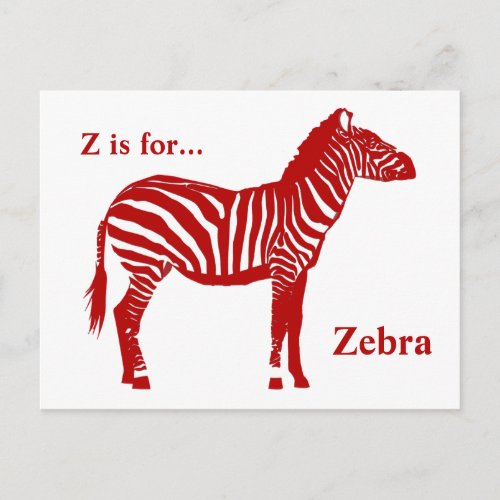 Zebra _ Deep Red and White Postcard