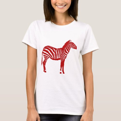 Zebra _ Deep Red and White T_Shirt