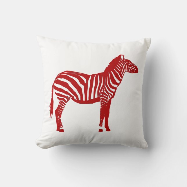 Zebra - Deep Red and White Throw Pillow (Front)