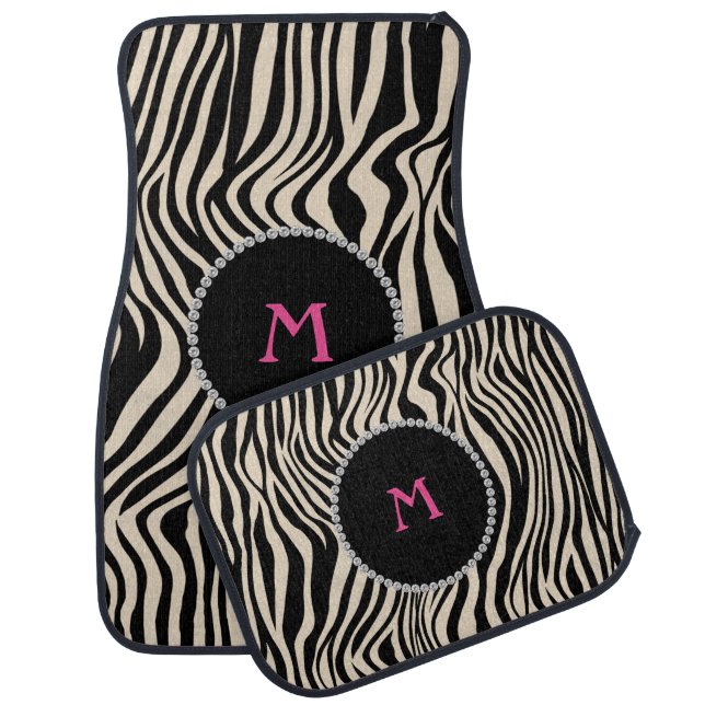 Zebra & Diamond Personalized Monogram Car Mats (Set)