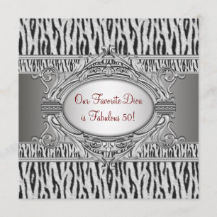 Zebra Diva Fabulous 50 Womans 50th Birthday Party Invitation