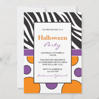 Zebra Dots Halloween Party Invitations