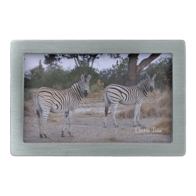 Zebra Double Take Photo Rectangular Belt Buckle (Front)
