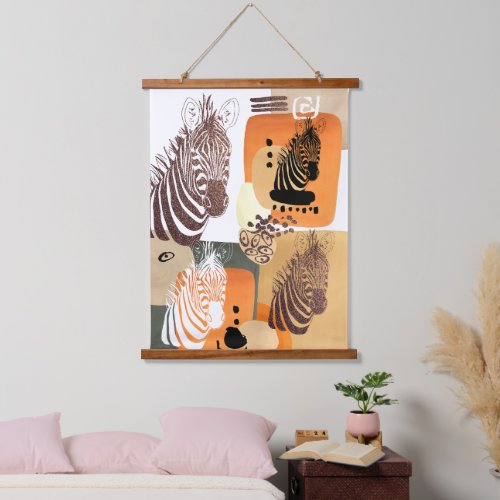 Zebra Earth Tones Modern Abstract Pop Art Hanging  Hanging Tapestry
