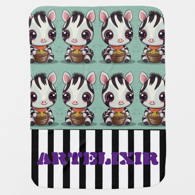 Zebra Eating Print Baby Blanket (Front)