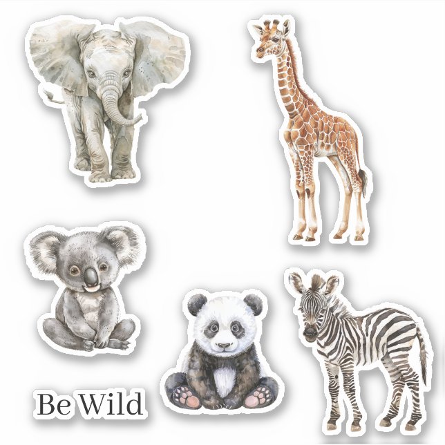 Zebra Elephant Koala Giraffe Safari Panda Animals Sticker (Front)