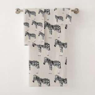 Zebra Exotic Animal Pattern Beige Bath Towel Set