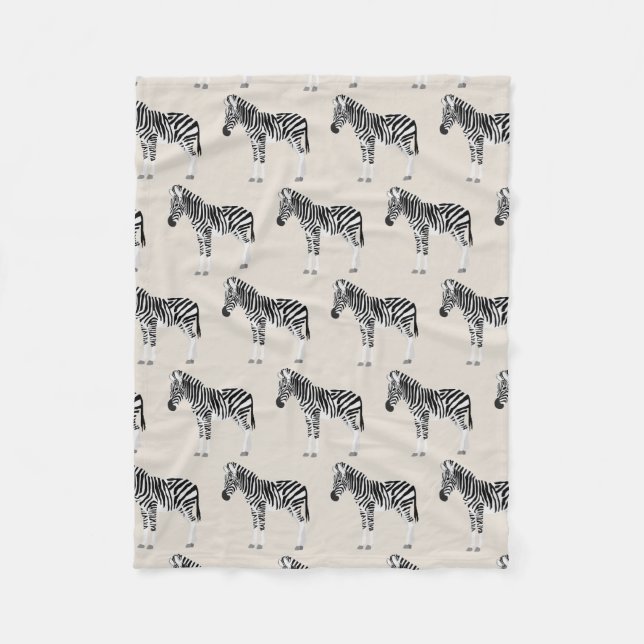 Zebra Exotic Animal Pattern Beige Fleece Blanket (Front)