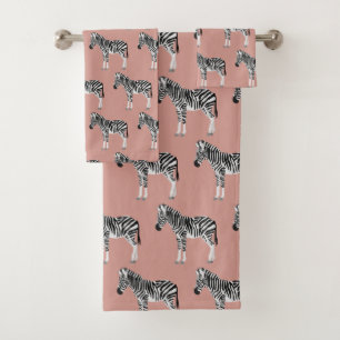 Zebra Exotic Animal Pattern Blush Pink Bath Towel Set