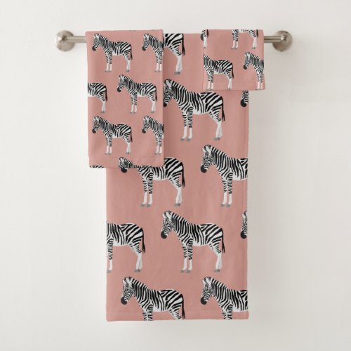 Zebra Exotic Animal Pattern Blush Pink Bath Towel Set