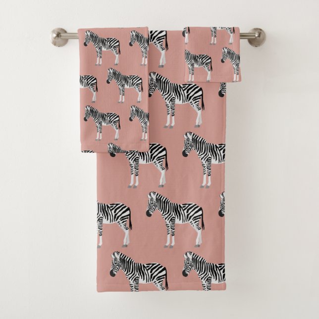 Zebra Exotic Animal Pattern Blush Pink Bath Towel Set (Insitu)