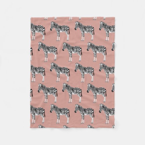 Zebra Exotic Animal Pattern Blush Pink Fleece Blanket