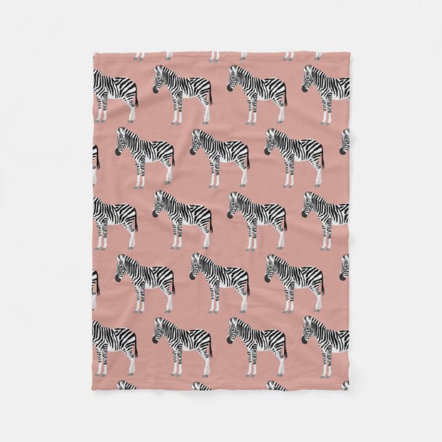 Zebra Exotic Animal Pattern Blush Pink Fleece Blanket (Front)