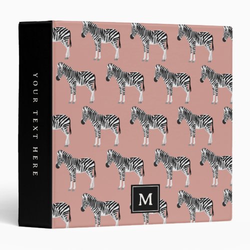 Zebra Exotic Animal Pattern Blush Pink Monogram 3 Ring Binder