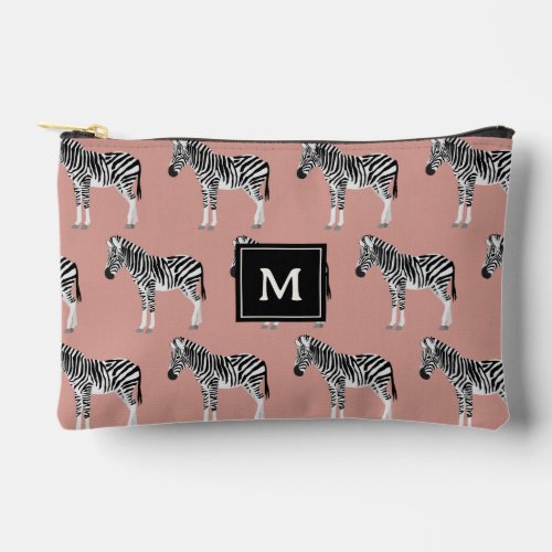 Zebra Exotic Animal Pattern Blush Pink Monogram Accessory Pouch