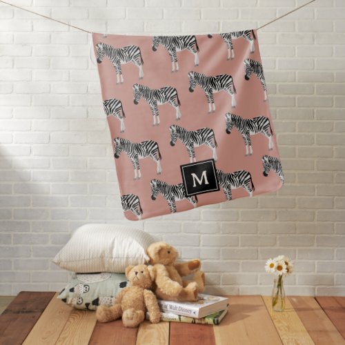 Zebra Exotic Animal Pattern Blush Pink Monogram Baby Blanket