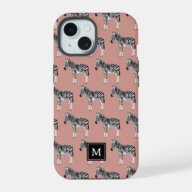 Zebra Exotic Animal Pattern Blush Pink Monogram Iphone Case (Back)