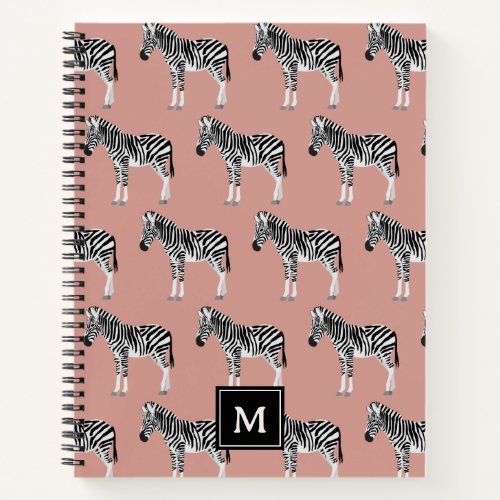 Zebra Exotic Animal Pattern Blush Pink Monogram Notebook