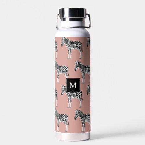 Zebra Exotic Animal Pattern Blush Pink Monogram Water Bottle