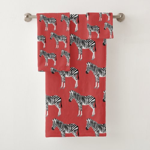 Zebra Exotic Animal Pattern Deep Red Bath Towel Set