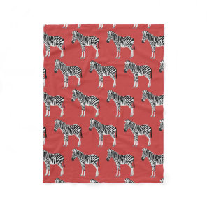 Zebra Exotic Animal Pattern Deep Red Fleece Blanket