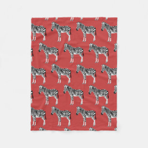Zebra Exotic Animal Pattern Deep Red Fleece Blanket