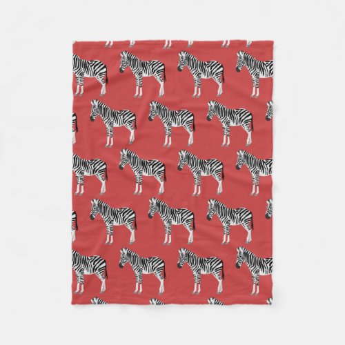 Zebra Exotic Animal Pattern Deep Red Fleece Blanket