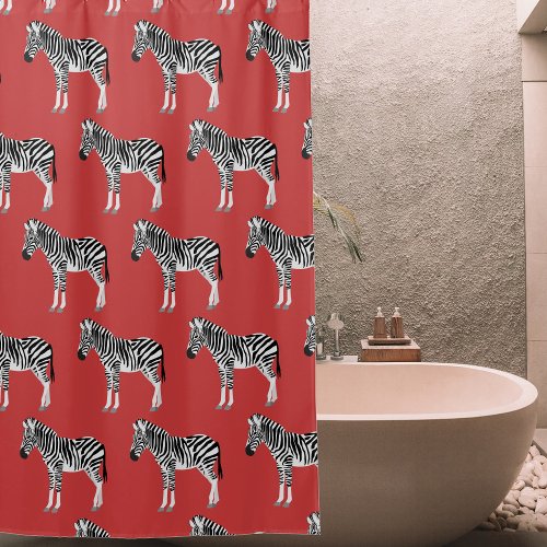 Zebra Exotic Animal Pattern Deep Red Shower Curtain